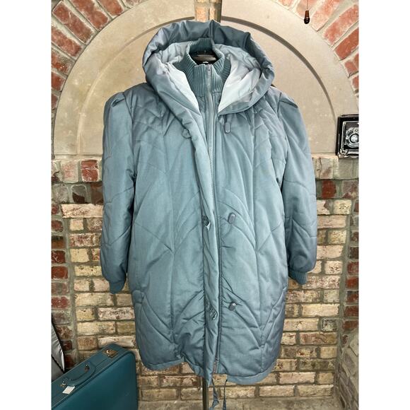 puffer coat hood gray knit cuffs 1980s - Picture 1 of 15